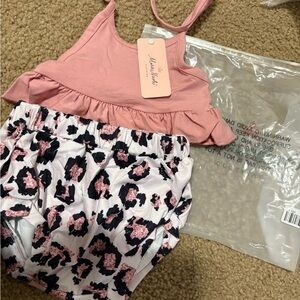 NWT Marie Nicole Pink Ruffle Tank & Pink/Black Animal Print Bloomers Set 0-3 m